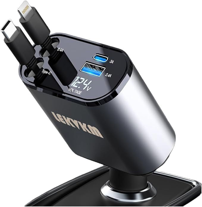4-in-1 Retractable Car Charger | Fast Charging Multi Port Adapter