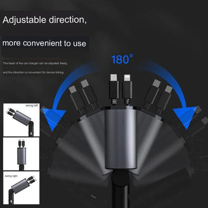 4-in-1 Retractable Car Charger | Fast Charging Multi Port Adapter